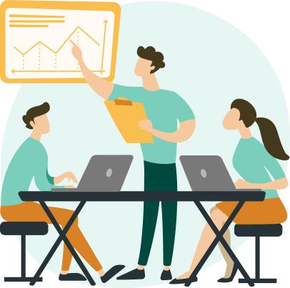 imagem com grupo reunido avaliando situação